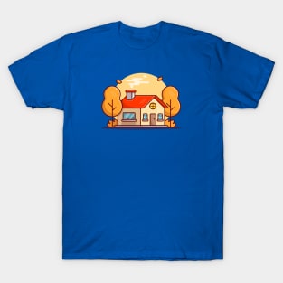 Autumn House with Trees Cartoon Vector Icon Illustration T-Shirt